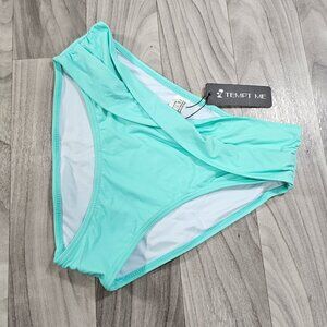 Tempt Me Swim Bikini Bottoms V-Cut Twist Front, Light Blue, Size S